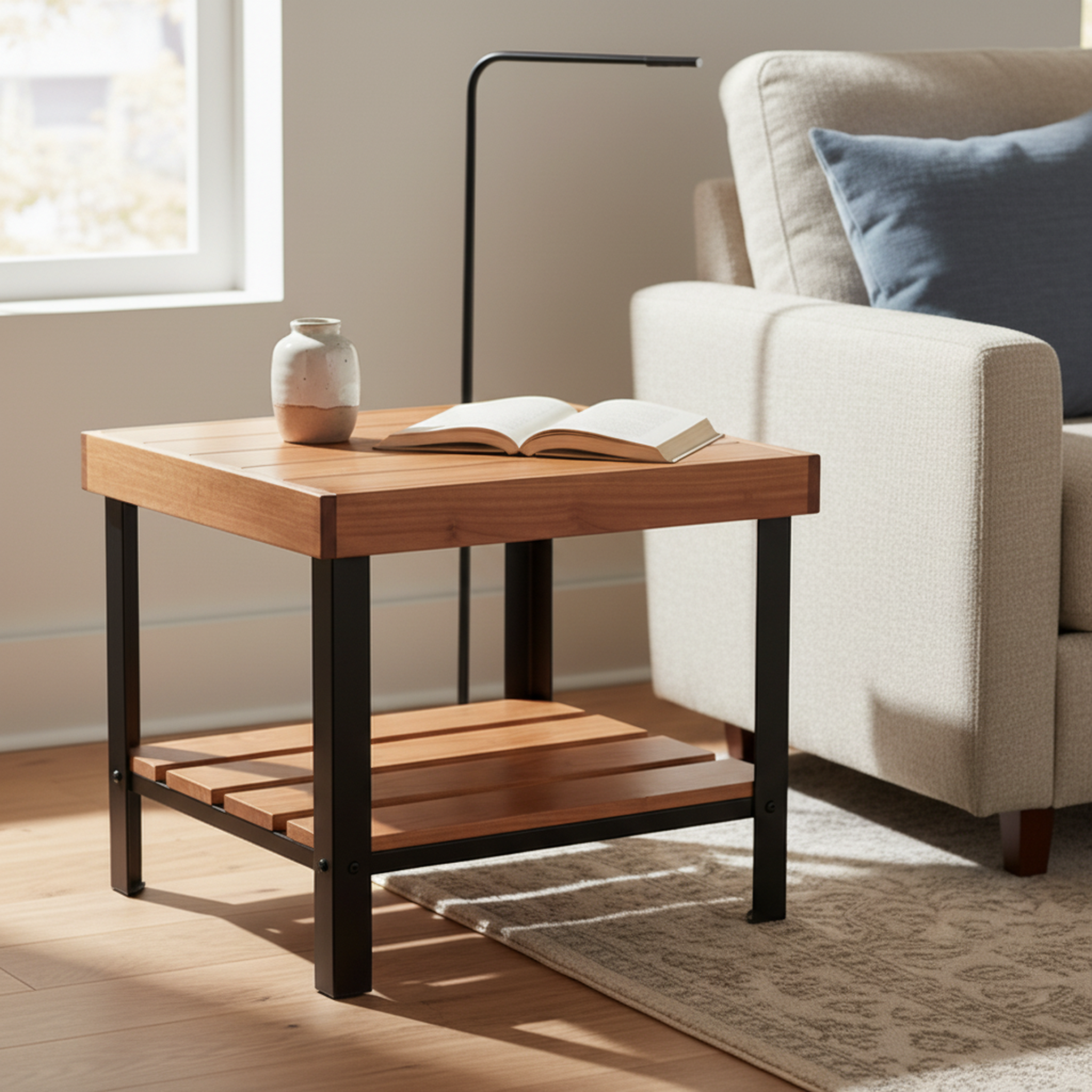 Solid Cherry Otus side table in a styled room — hero image for Cherry hardwood tables.