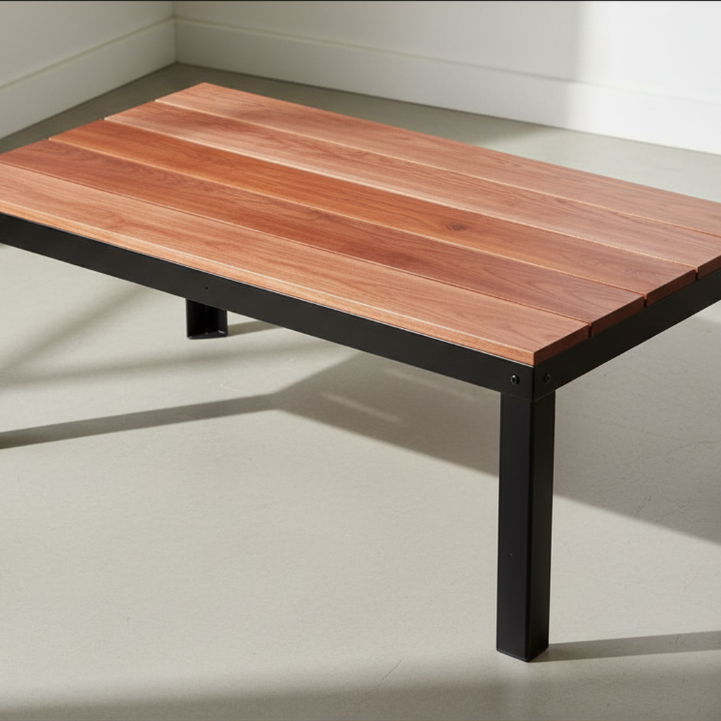 Tyto Square solid Cherry coffee table, finished — 46.5" × 26.5" top, 18" tall, shown in a lifestyle setting — Finished