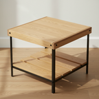 Otus Dart solid Oak side table with lower shelf, unfinished — 25" × 25" top, 24" tall, styled in a home interior