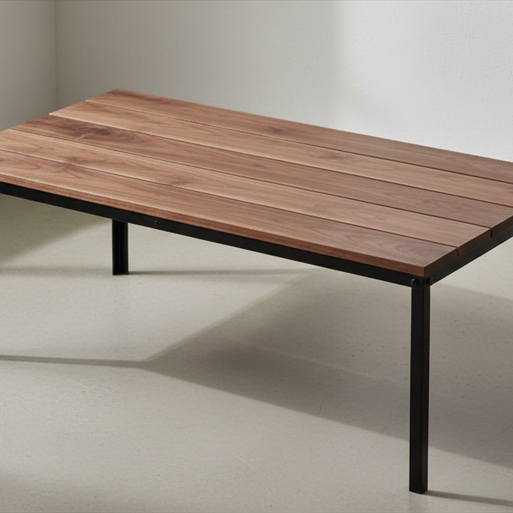 Tyto Slim solid Walnut coffee table, unfinished — 45" × 25" top, 18" tall, shown in a lifestyle setting
