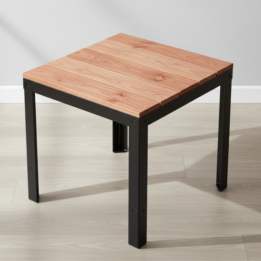 Otus Square solid Cherry side table, finished — 26.5" × 26.5" top, 24" tall, shown in a lifestyle setting