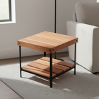 Otus Dart solid Cherry side table with lower shelf, unfinished — 25" × 25" top, 24" tall, styled in a home interior