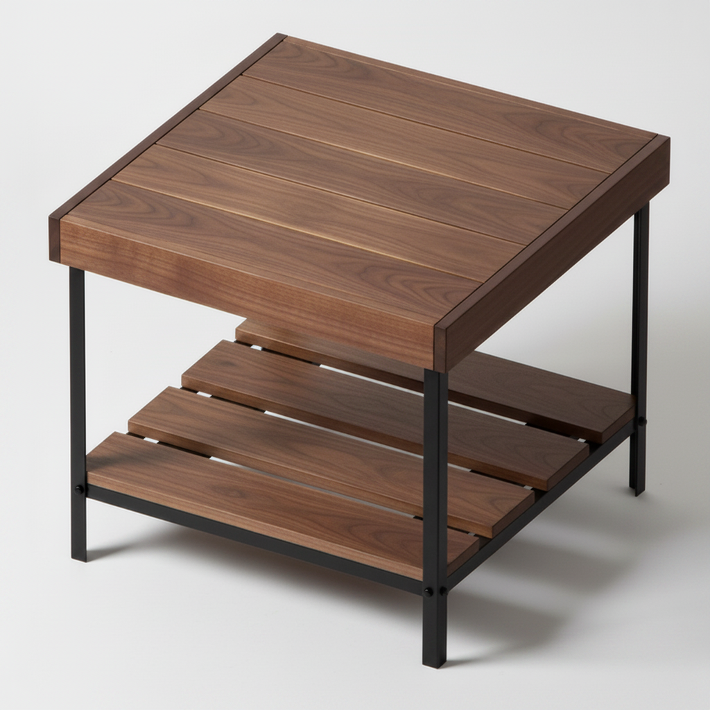 Otus Dart solid Walnut side table with lower shelf, unfinished — 25" × 25" top, 24" tall, studio photo on a neutral background