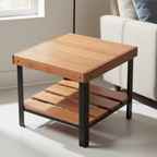 Otus Puro solid Cherry side table with lower shelf, finished — 26.5" × 26.5" top, 24" tall, styled in a home interior