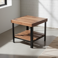 Otus Puro solid Walnut side table with lower shelf, unfinished — 26.5" × 26.5" top, 24" tall, styled in a home interior