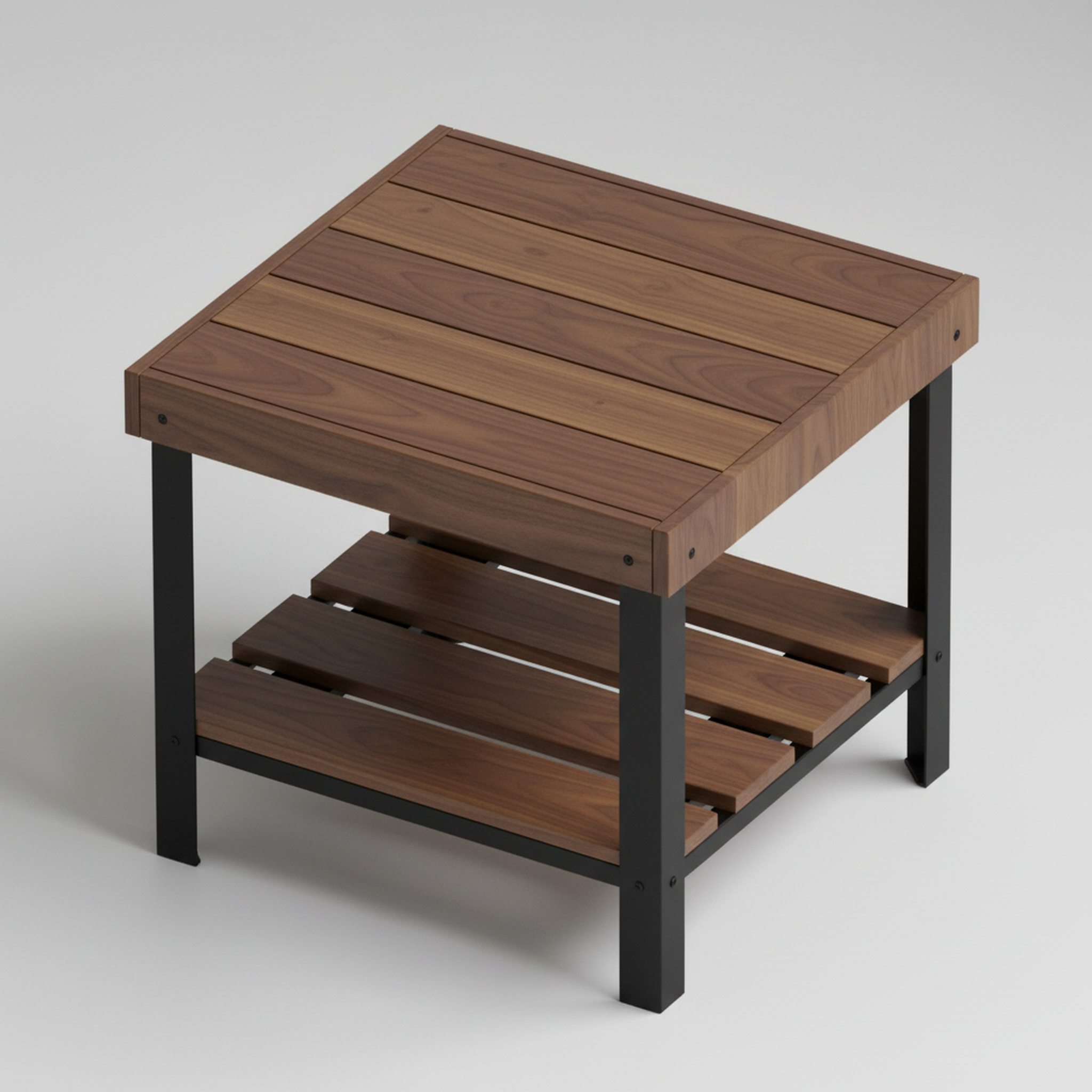 Otus Puro solid Walnut side table with lower shelf, unfinished — 26.5" × 26.5" top, 24" tall, studio photo on a neutral background
