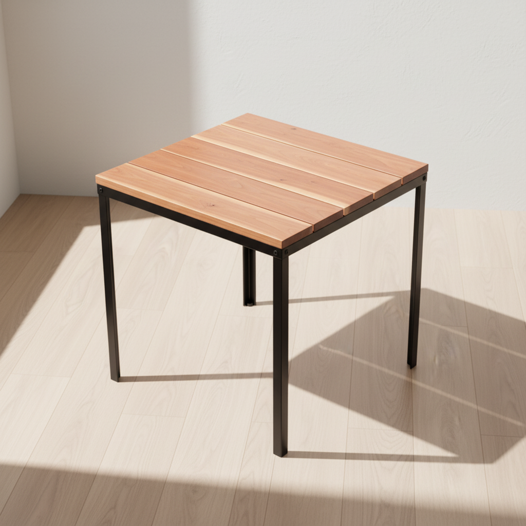Otus Slim solid Cherry side table, unfinished — 25" × 25" top, 24" tall, styled in a home interior
