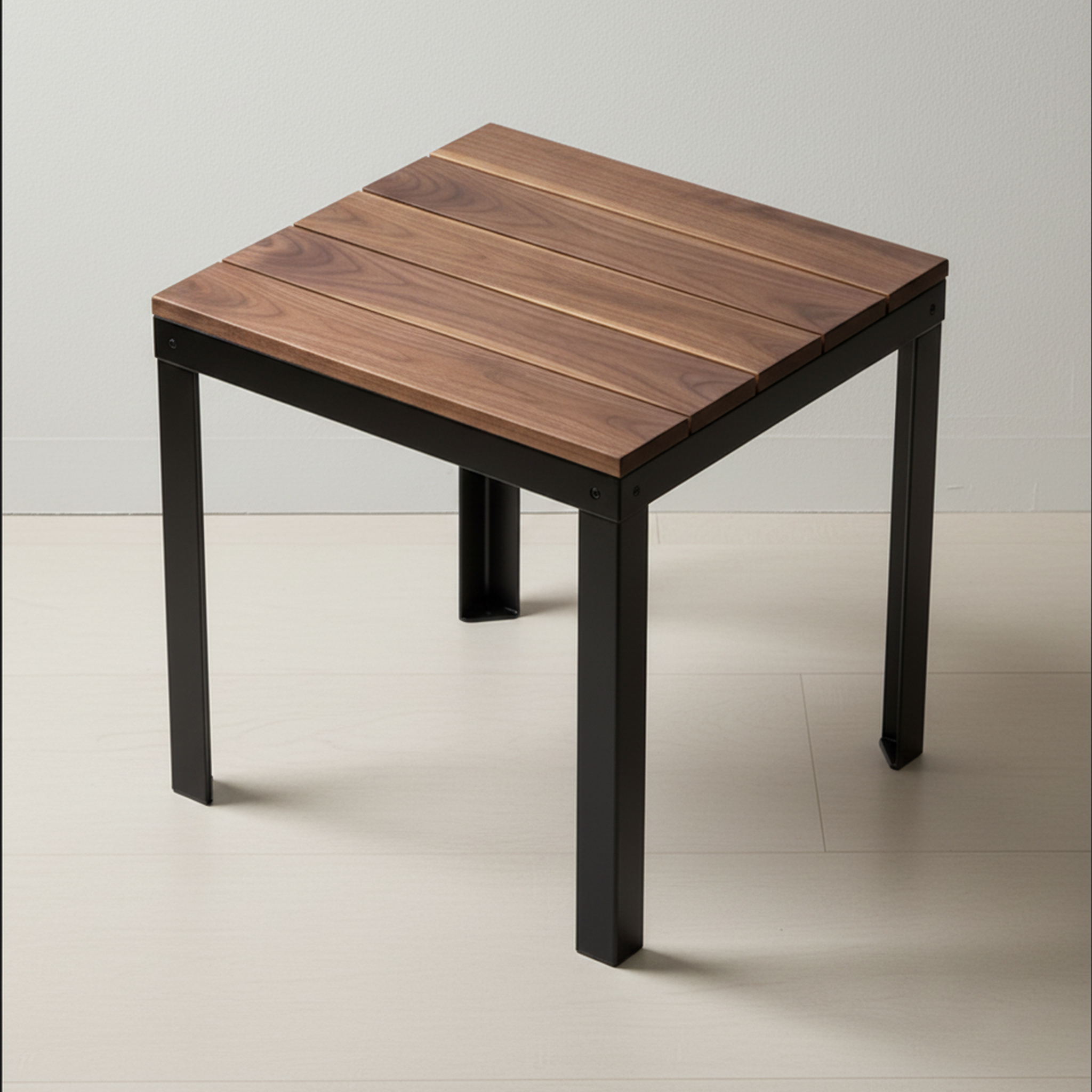 Otus Square solid Walnut side table, unfinished — 26.5" × 26.5" top, 24" tall, styled in a home interior