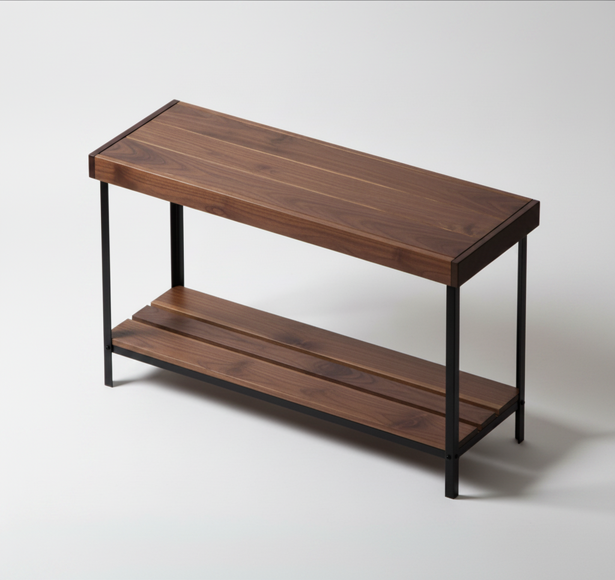 Surnia Dart solid Walnut sofa table with lower shelf, unfinished — 45" × 15" top, 30" tall, studio photo on a neutral background