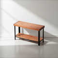 Surnia Puro solid Cherry sofa table with lower shelf, finished — 46.5" × 16.5" top, 30" tall, styled in a home interior