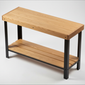 Surnia Puro solid Oak sofa table with lower shelf, finished — 46.5" × 16.5" top, 30" tall, studio photo on a neutral background