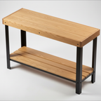 Surnia Puro solid Oak sofa table with lower shelf, finished — 46.5" × 16.5" top, 30" tall, studio photo on a neutral background