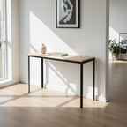 Surnia Slim solid Hard Maple sofa table, unfinished — 45" × 15" top, 30" tall, shown in a lifestyle setting