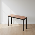 Surnia Square solid Cherry sofa table, unfinished — 46.5" × 16.5" top, 30" tall, styled in a home interior