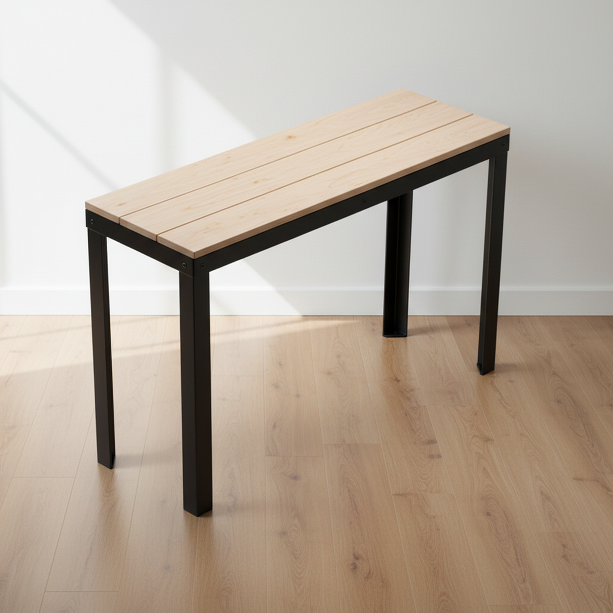Surnia Square solid Hard Maple sofa table, unfinished — 46.5" × 16.5" top, 30" tall, styled in a home interior