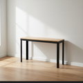 Surnia Square solid Oak sofa table, unfinished — 46.5" × 16.5" top, 30" tall, styled in a home interior