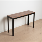 Surnia Square solid Walnut sofa table, unfinished — 46.5" × 16.5" top, 30" tall, styled in a home interior
