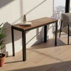 Surnia Square solid Walnut sofa table, unfinished — 46.5" × 16.5" top, 30" tall, shown in a lifestyle setting