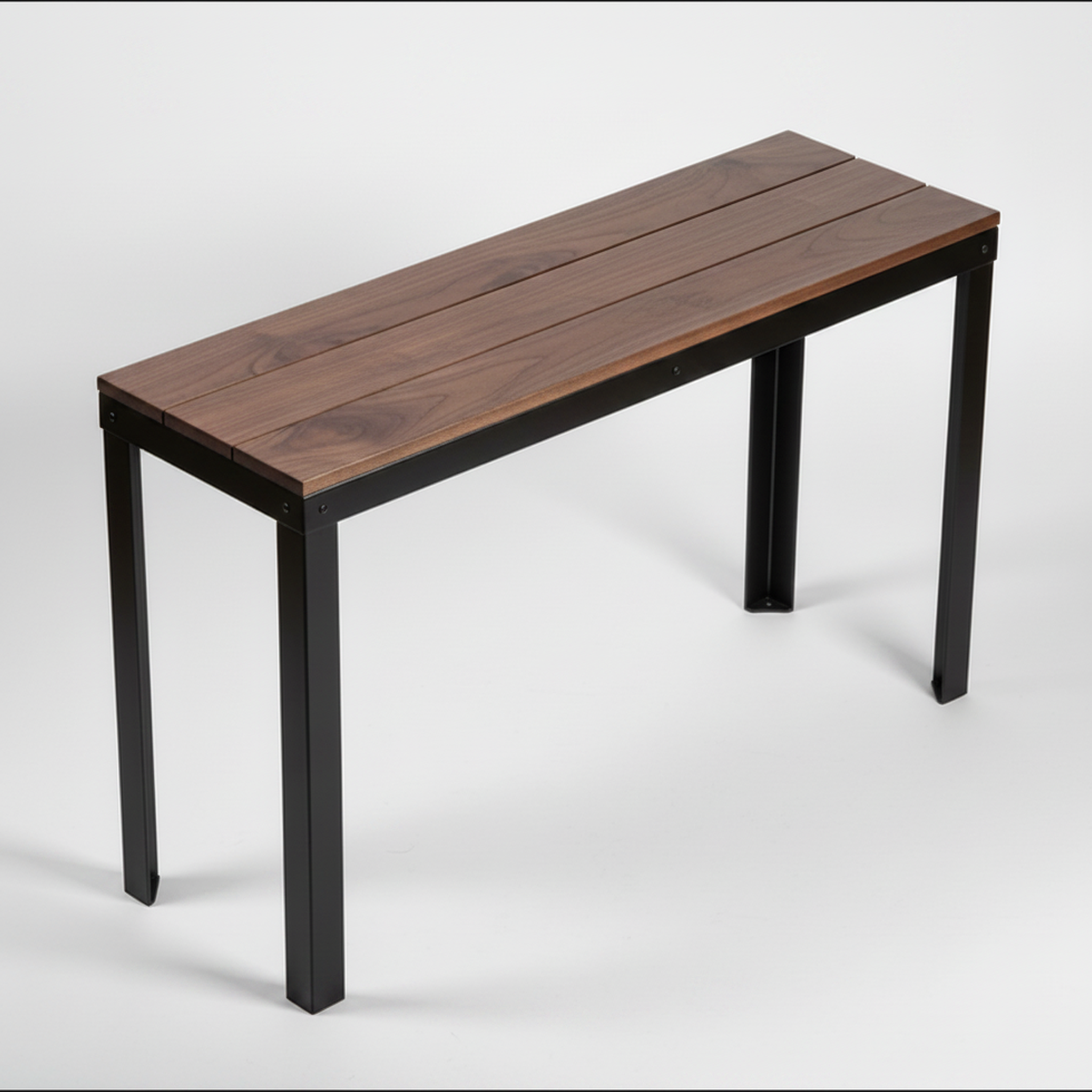 Surnia Square solid Walnut sofa table, unfinished — 46.5" × 16.5" top, 30" tall, studio photo on a neutral background
