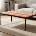 Tyto Slim solid Cherry coffee table, unfinished — 45" × 25" top, 18" tall, styled in a home interior