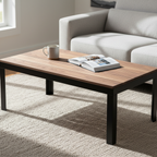 Tyto Square solid Walnut coffee table, unfinished — 46.5" × 26.5" top, 18" tall, shown in a lifestyle setting